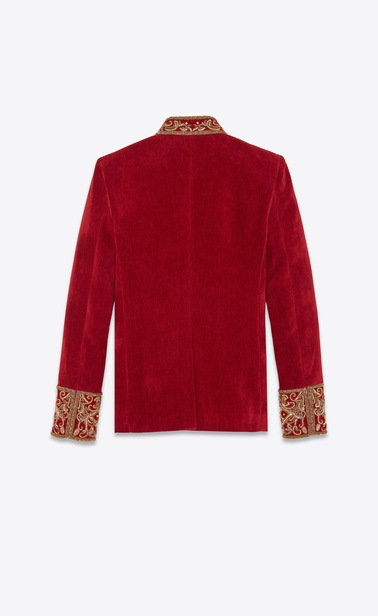 SAINT LAURENT Blazer Jacket Woman Embroidered officer jacket in antique red velvet b_V4